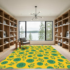 Golden Yellow Green Floral Garden Rug