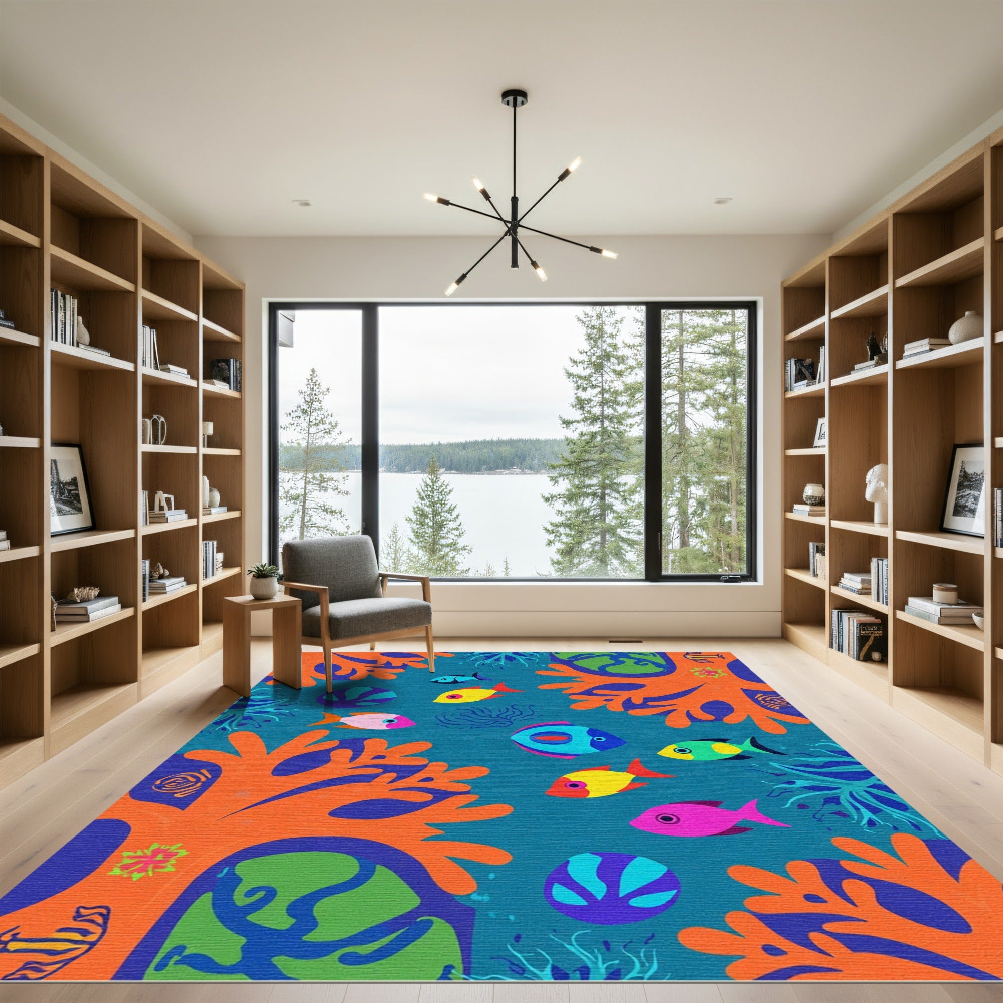Bright Coral Fish And Seaweed Scene Rug