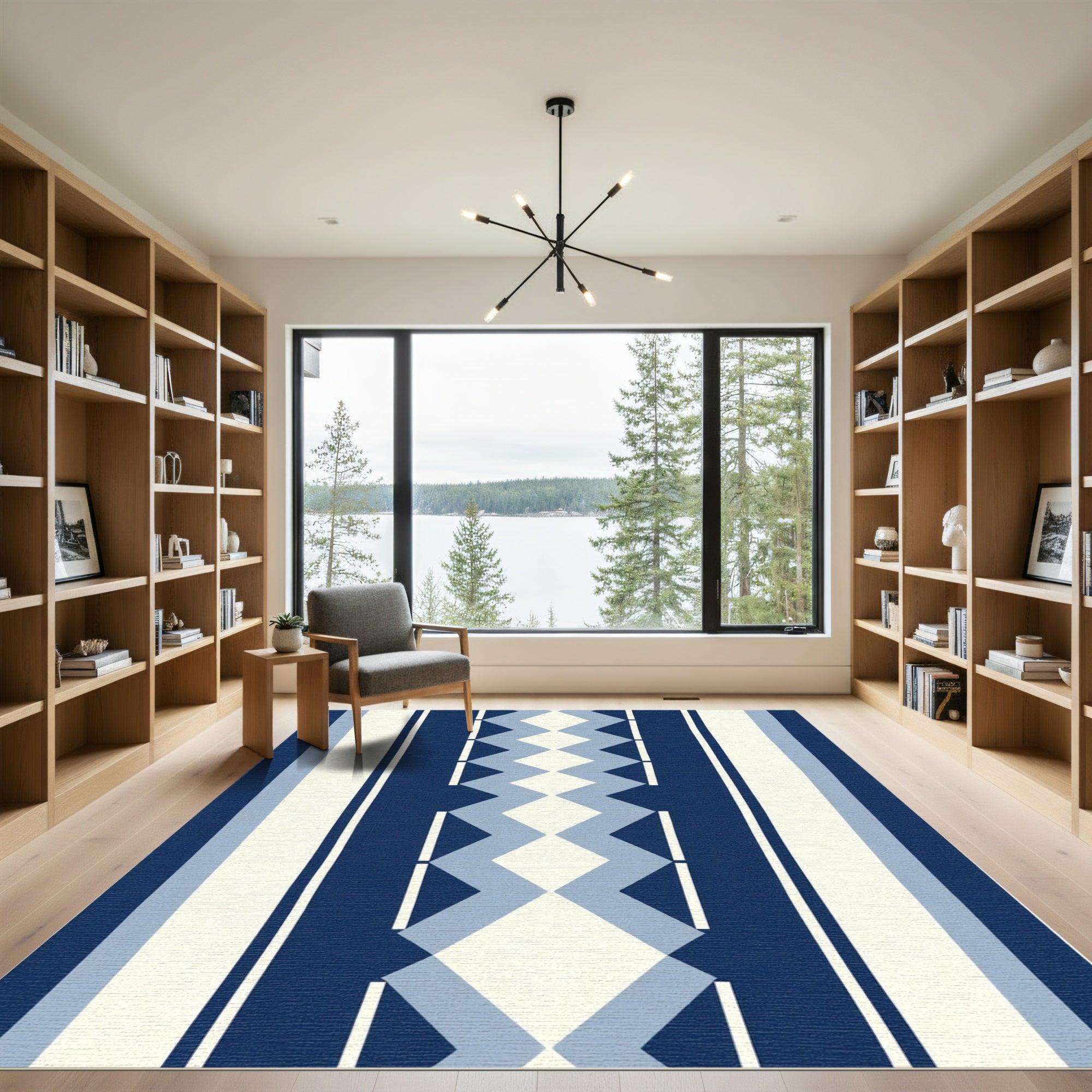 Navy Blue Diamond Stripe Rug