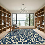 Navy Blue Organic Swirl Abstract Rug