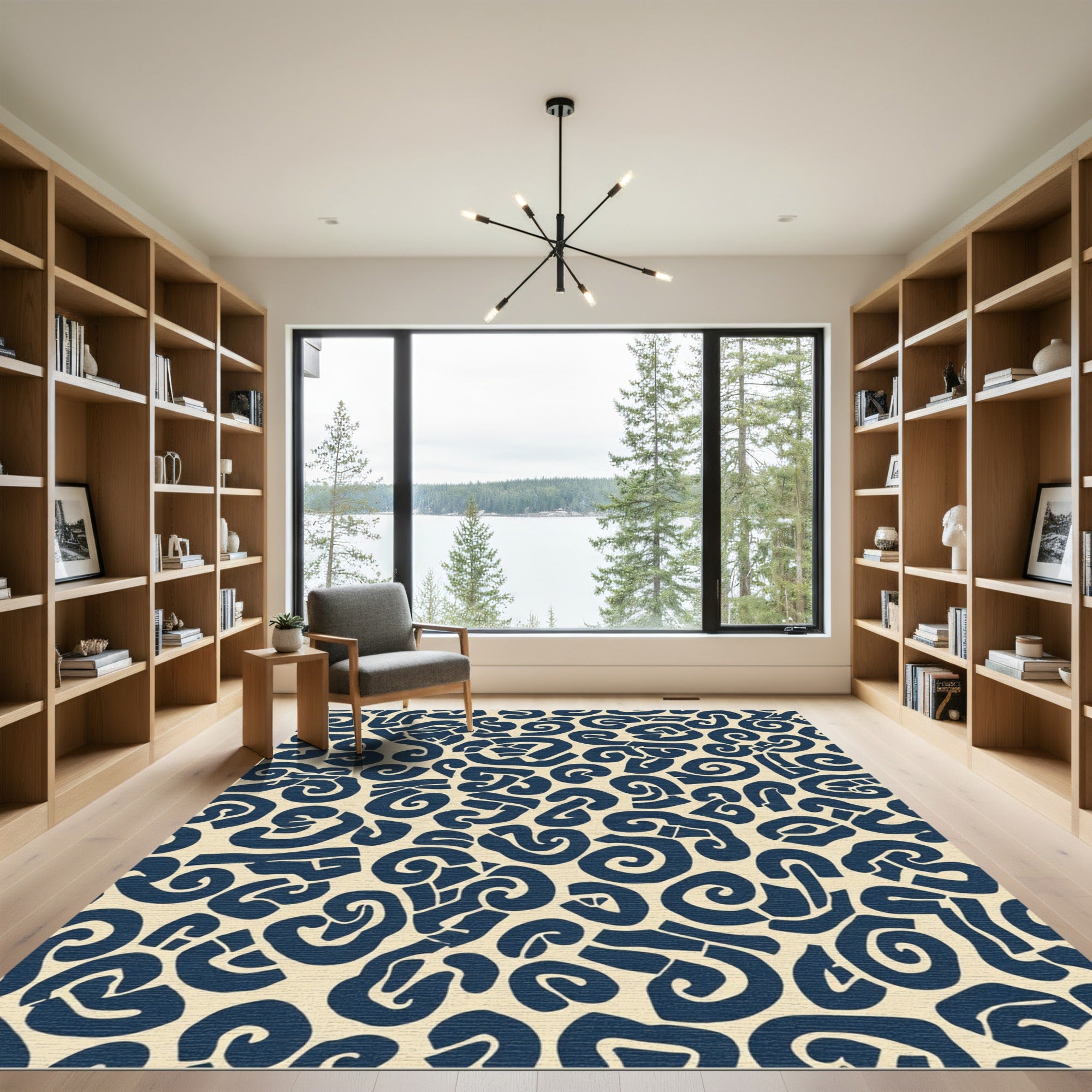 Navy Blue Organic Swirl Abstract Rug
