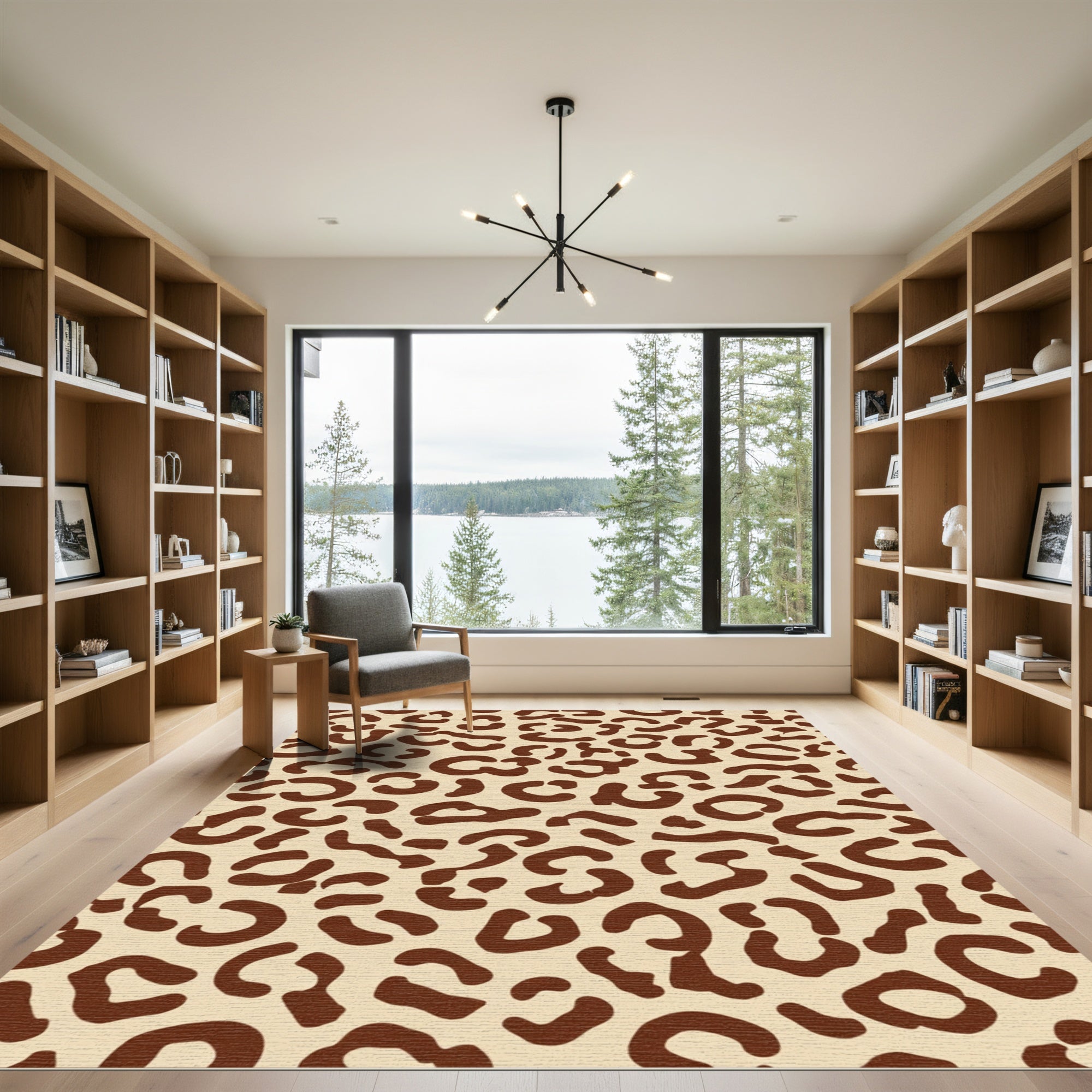 Classic Leopard Spots Brown Beige Rug