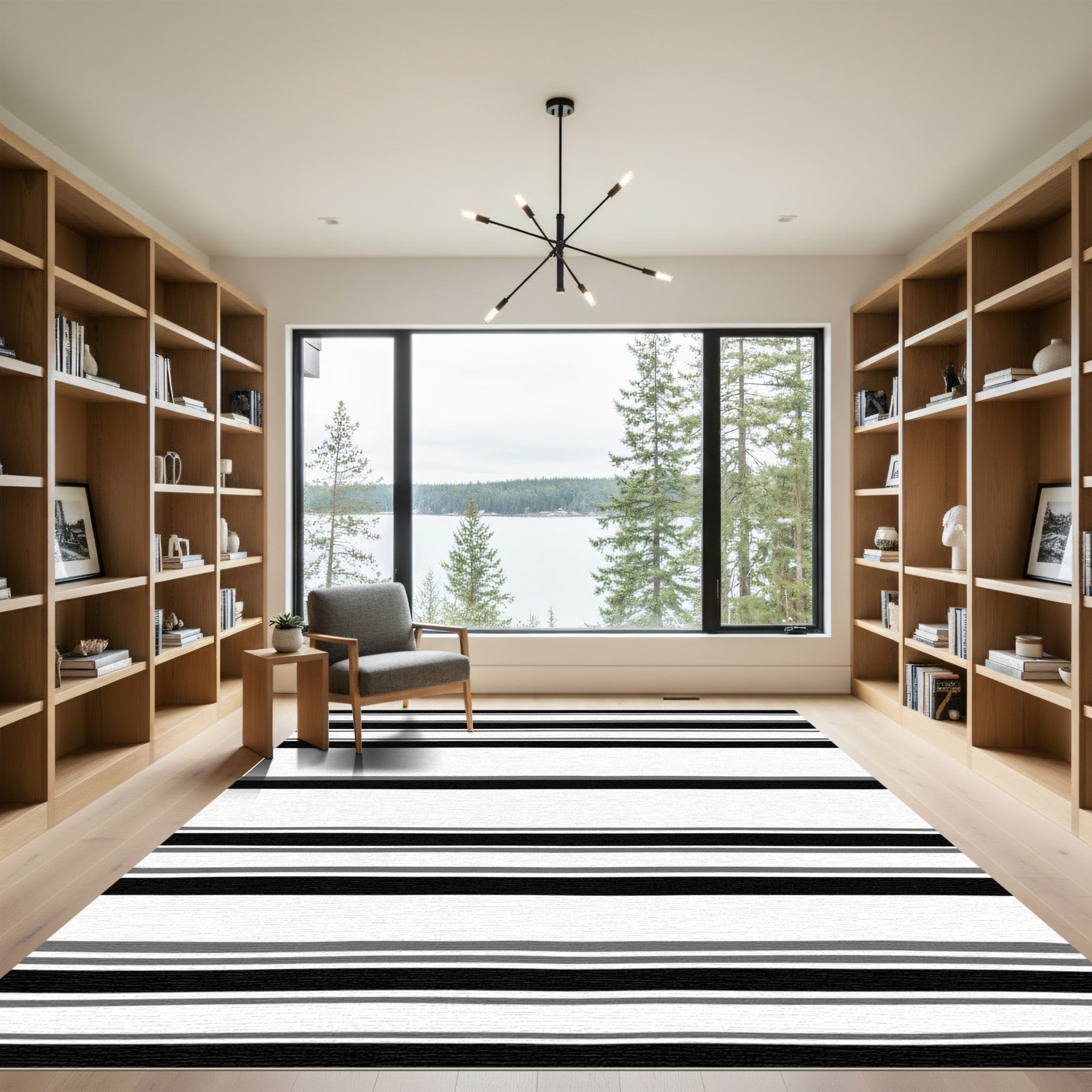 Monochromatic Horizontal Stripe Texture Rug