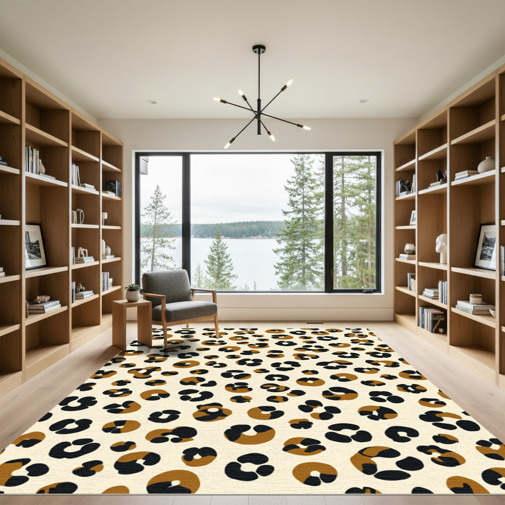 Cheetah Spot Texture Black Brown Cream Rug