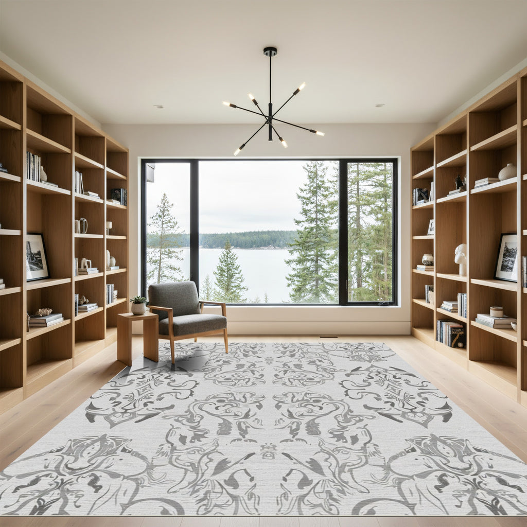 Gray Ornate Floral Symmetrical Medallions Rug