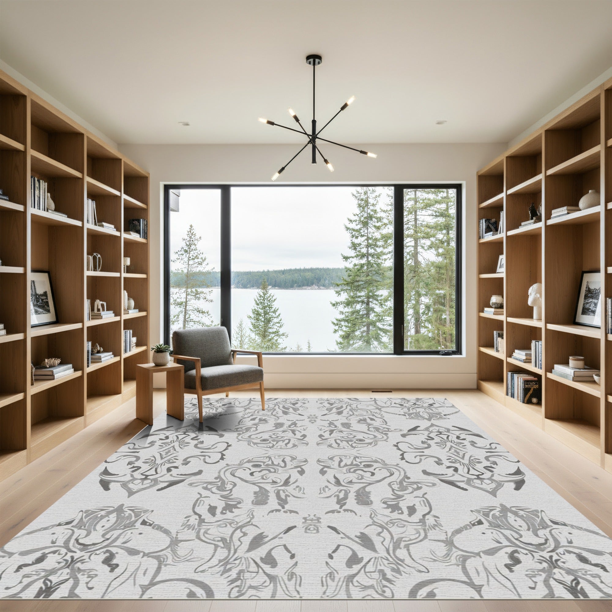 Gray Ornate Floral Symmetrical Medallions Rug