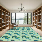Teal Bus Blue Blob Repeating Pattern Rug