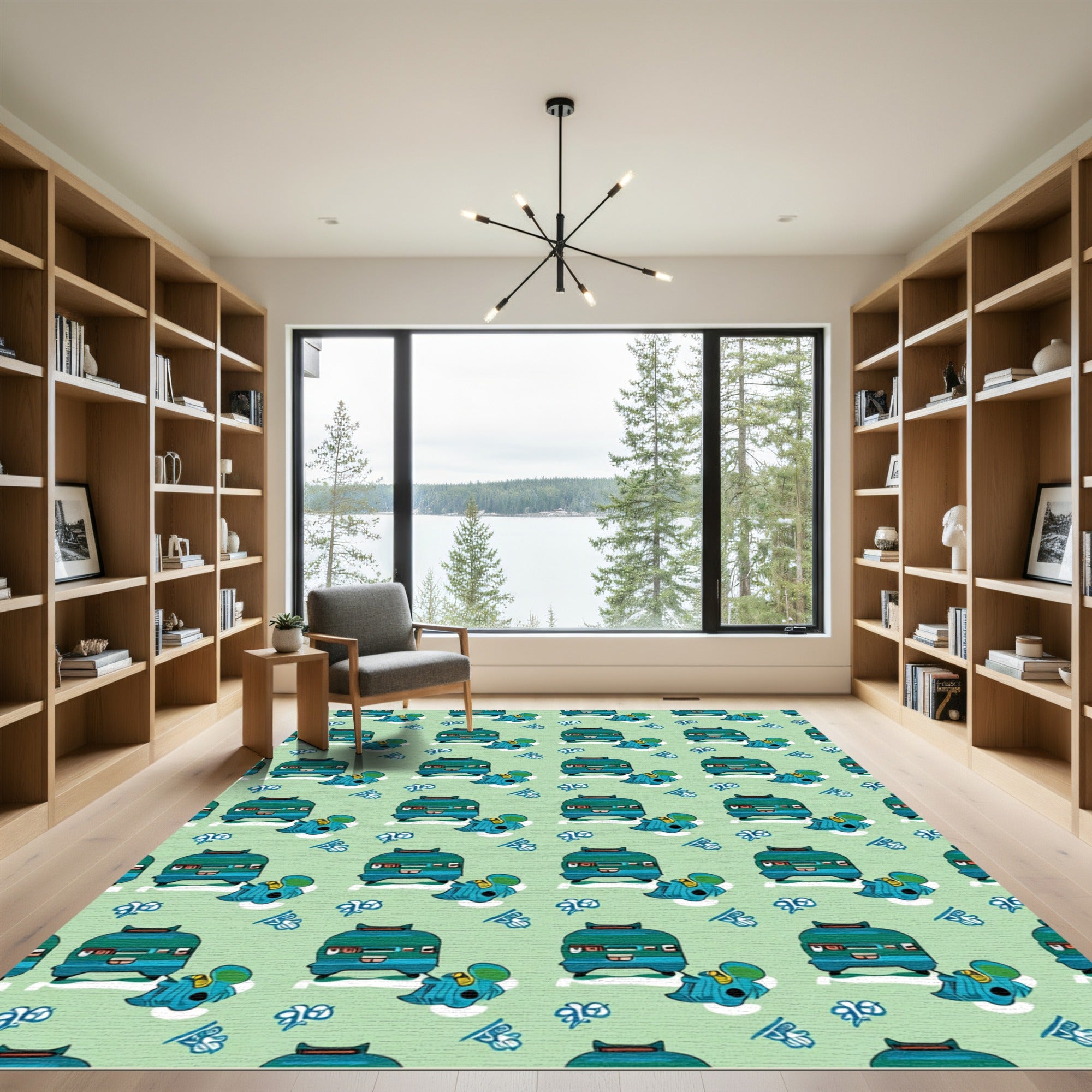 Teal Bus Blue Blob Repeating Pattern Rug