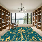 Deep Teal Golden Art Nouveau Foliage Rug
