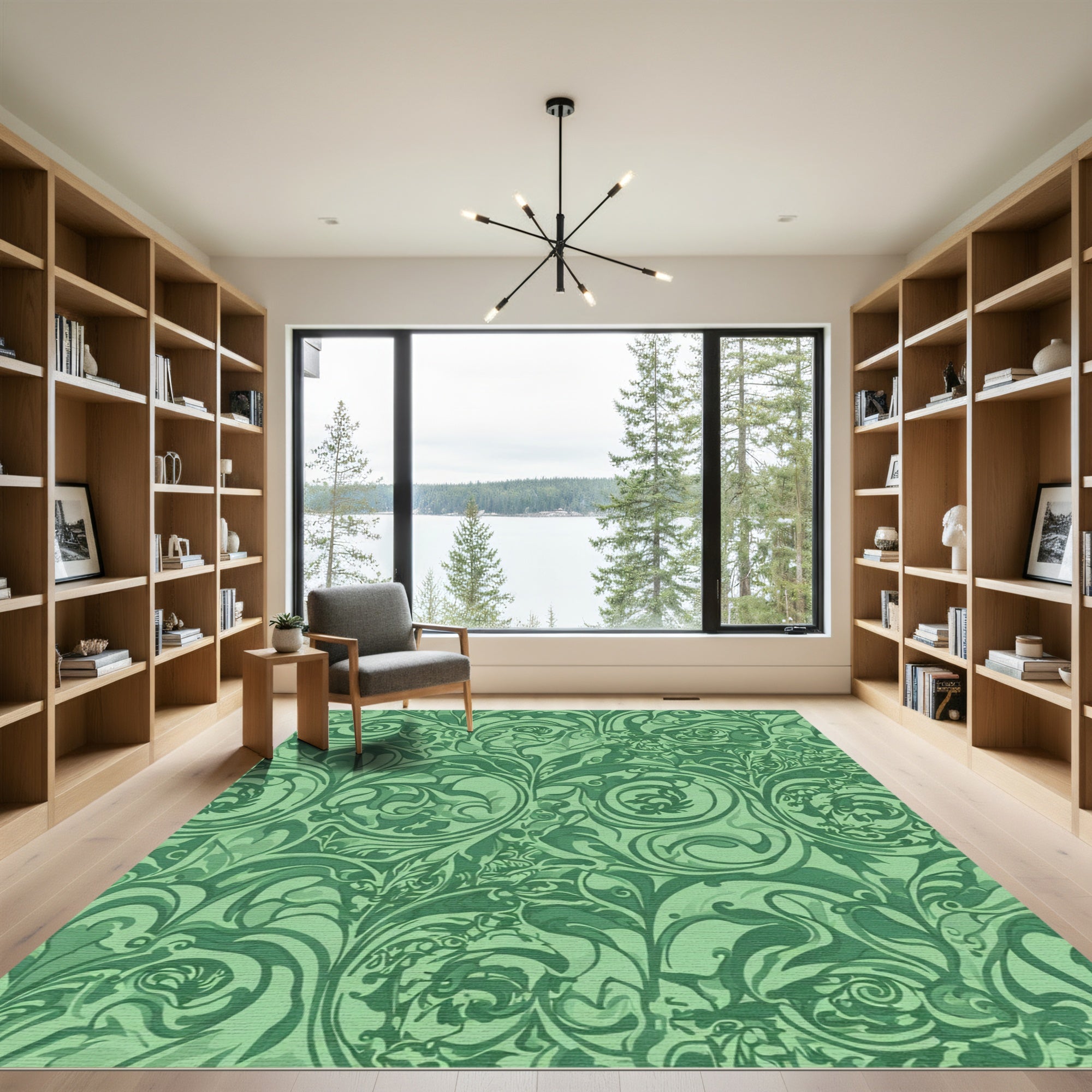 Emerald Green Floral Swirl Scroll Rug