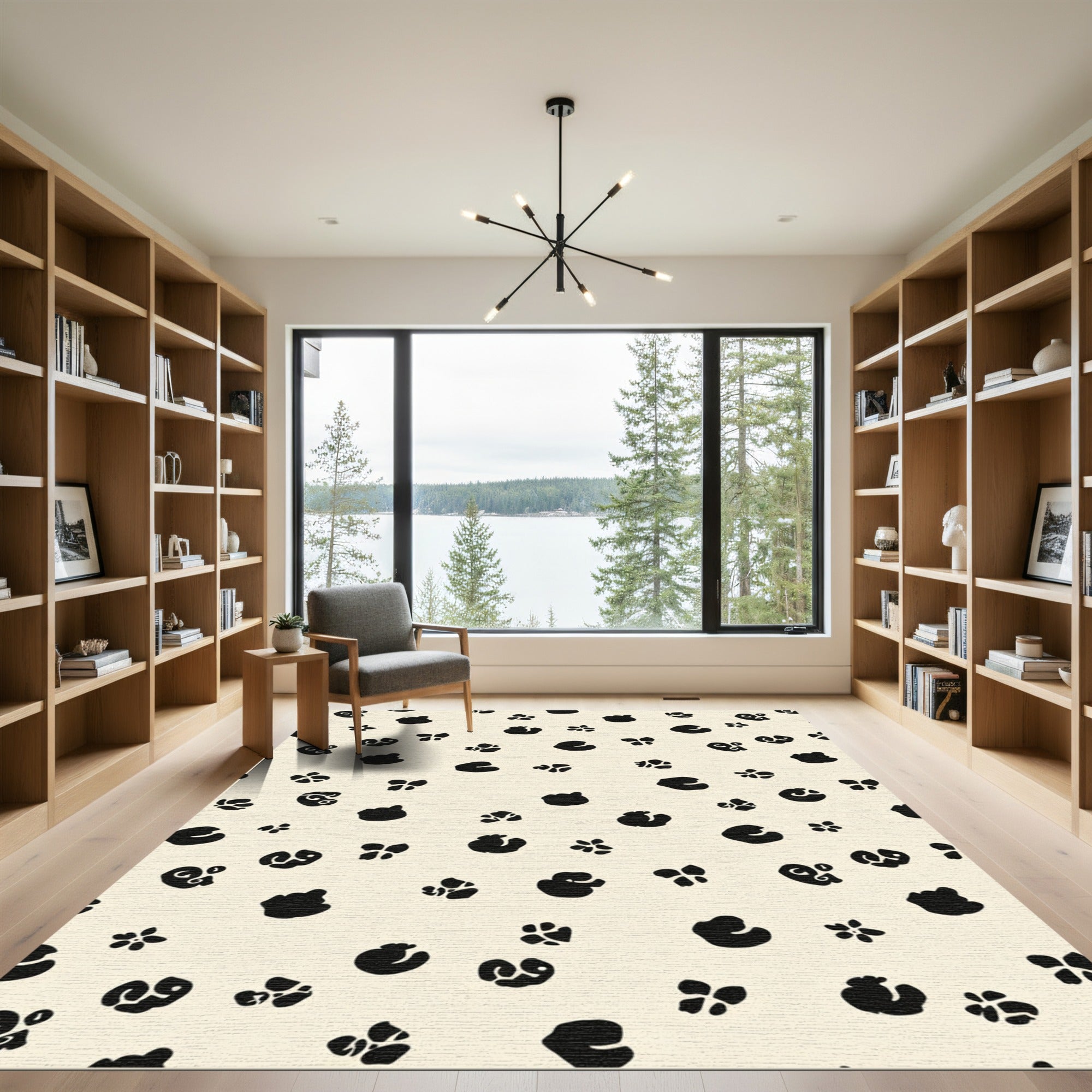 Chic Black Spots Ivory Background Rug