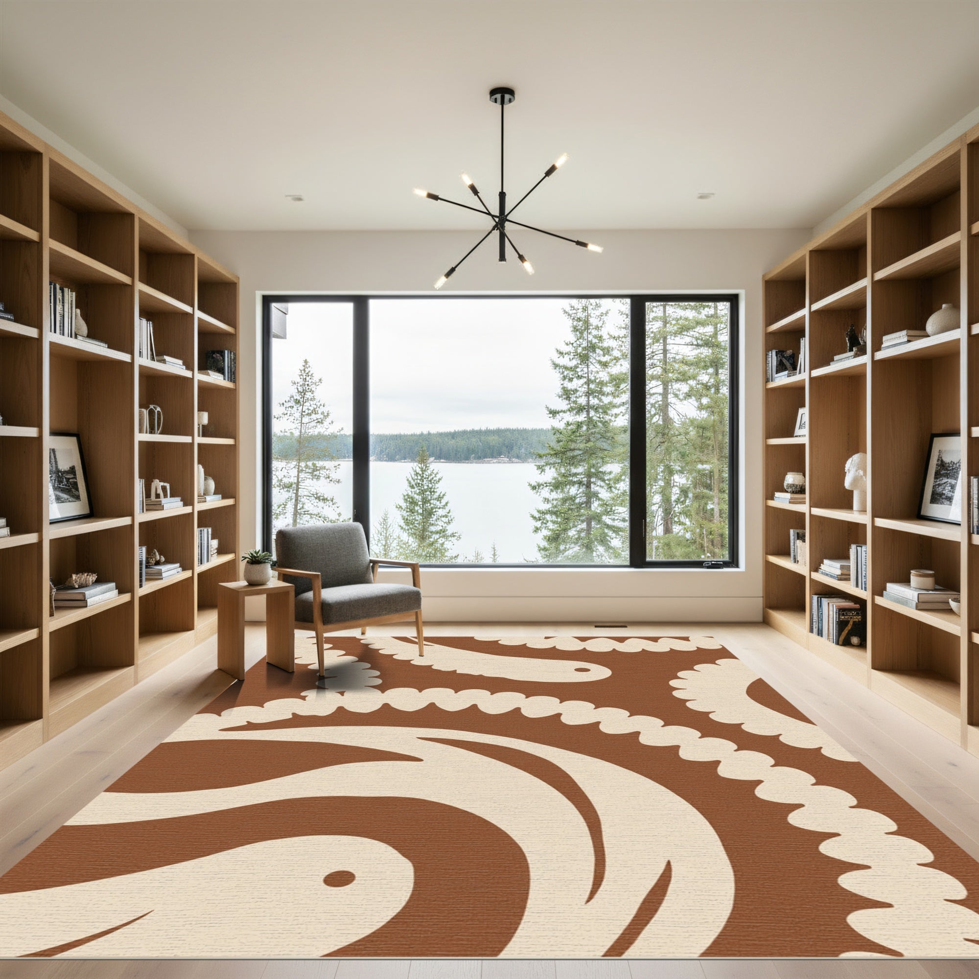 Cream Organic Swirl Brown Rug