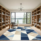 Navy Blue Geometric Intersecting Triangles Rug
