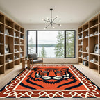 Bold Orange Tiger Face Border Rug