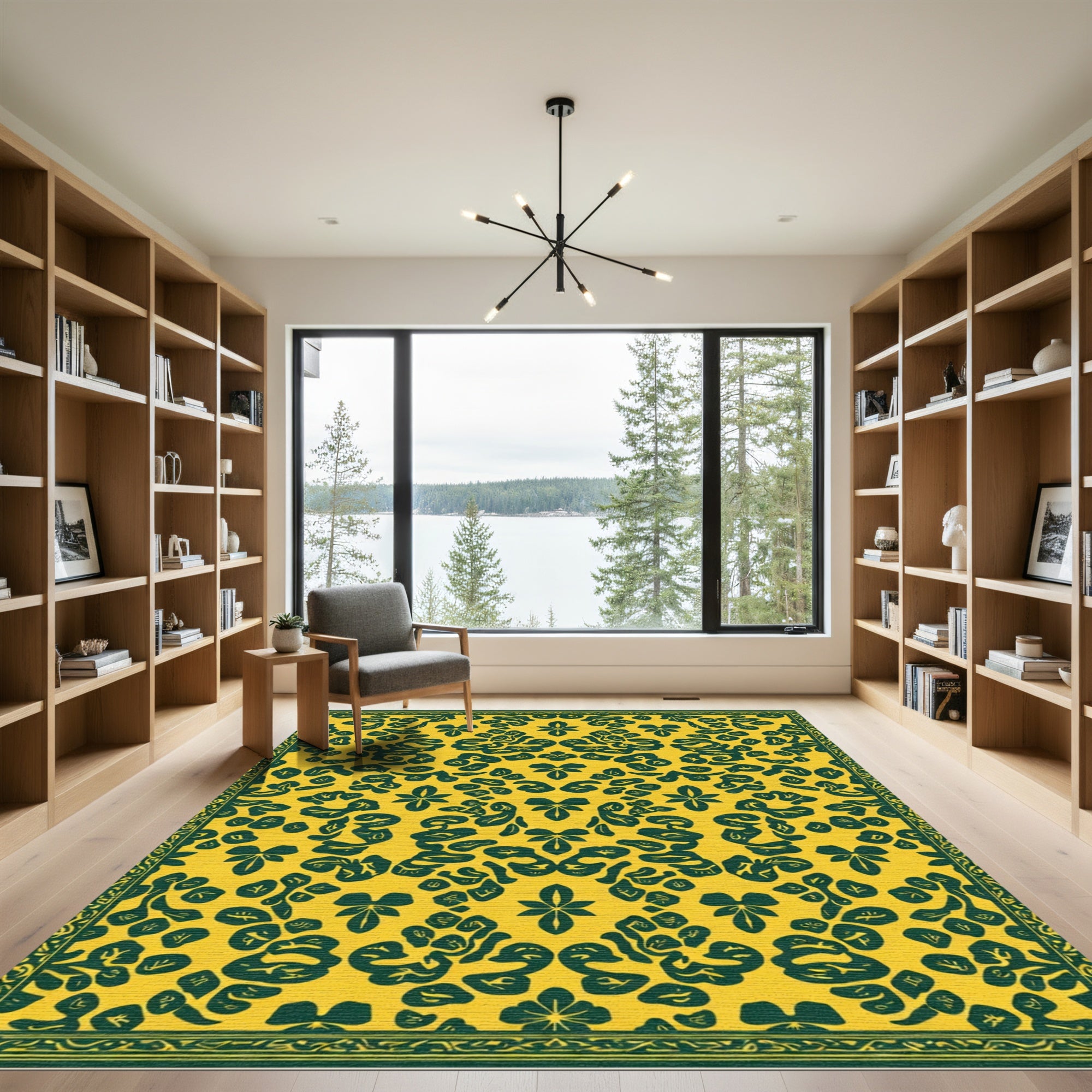 Amber Green Abstract Floral Arrangement Rug