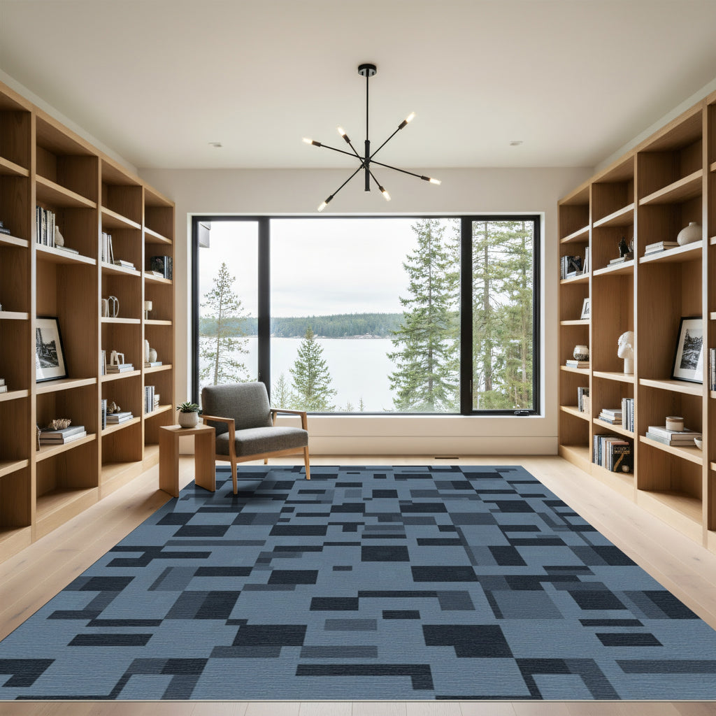 Abstract Blue Gray Geometric Layout Rug