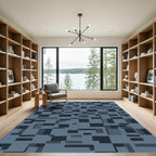 Abstract Blue Gray Geometric Layout Rug