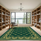 Emerald Gold Ornate Border Diamond Rug