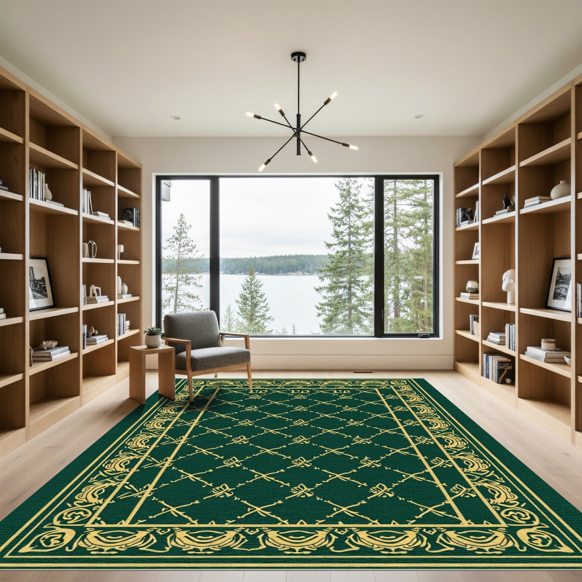 Emerald Gold Ornate Border Diamond Rug