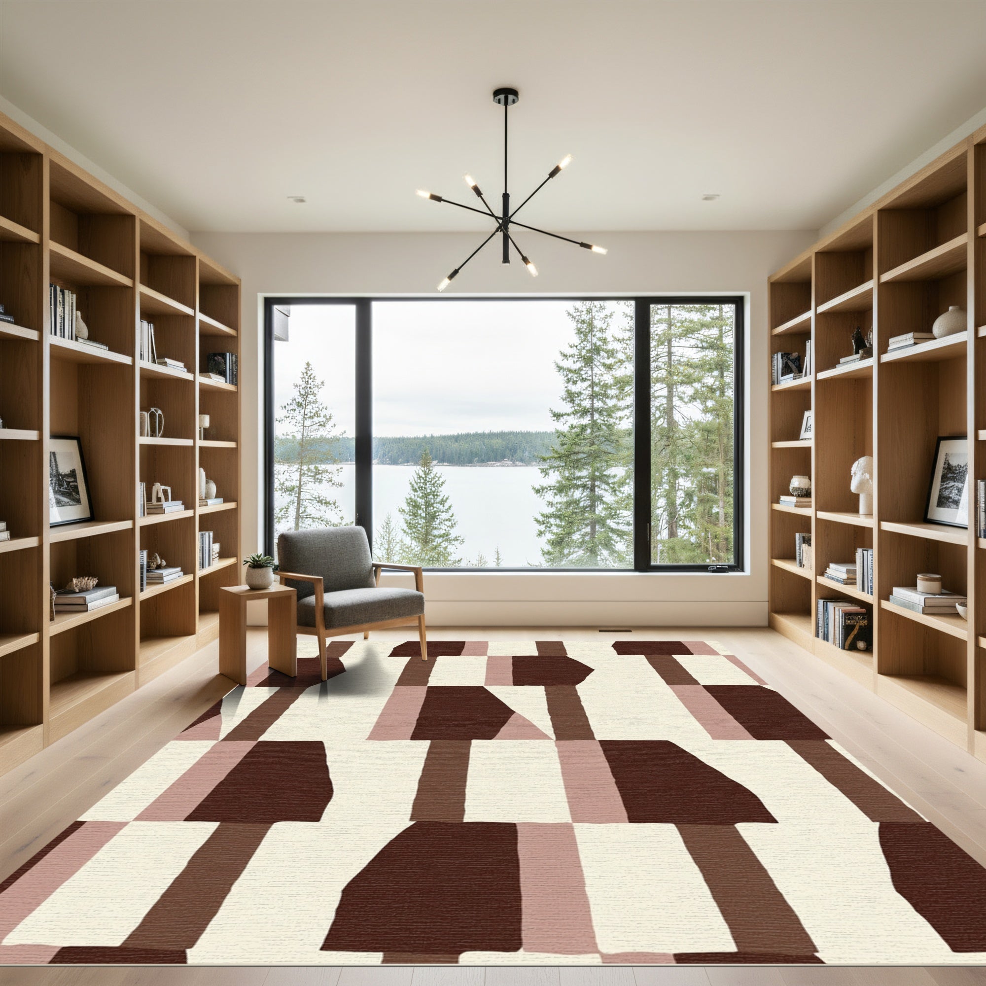 Terracotta Abstract Geometric Blocks Rug