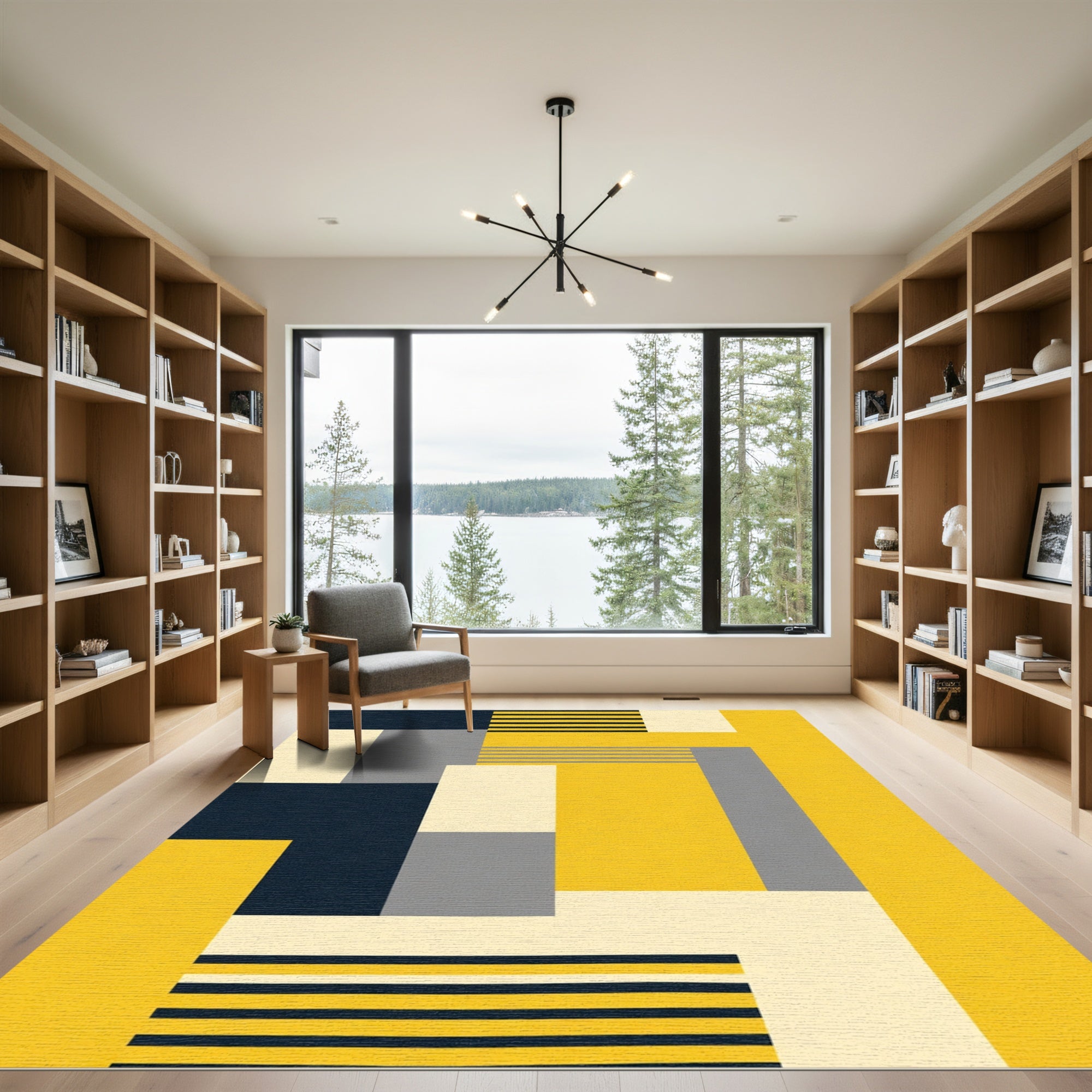 Bold Yellow Geometric Mondrian Blocks Rug