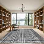 Classic Gray White Plaid Stripe Rug