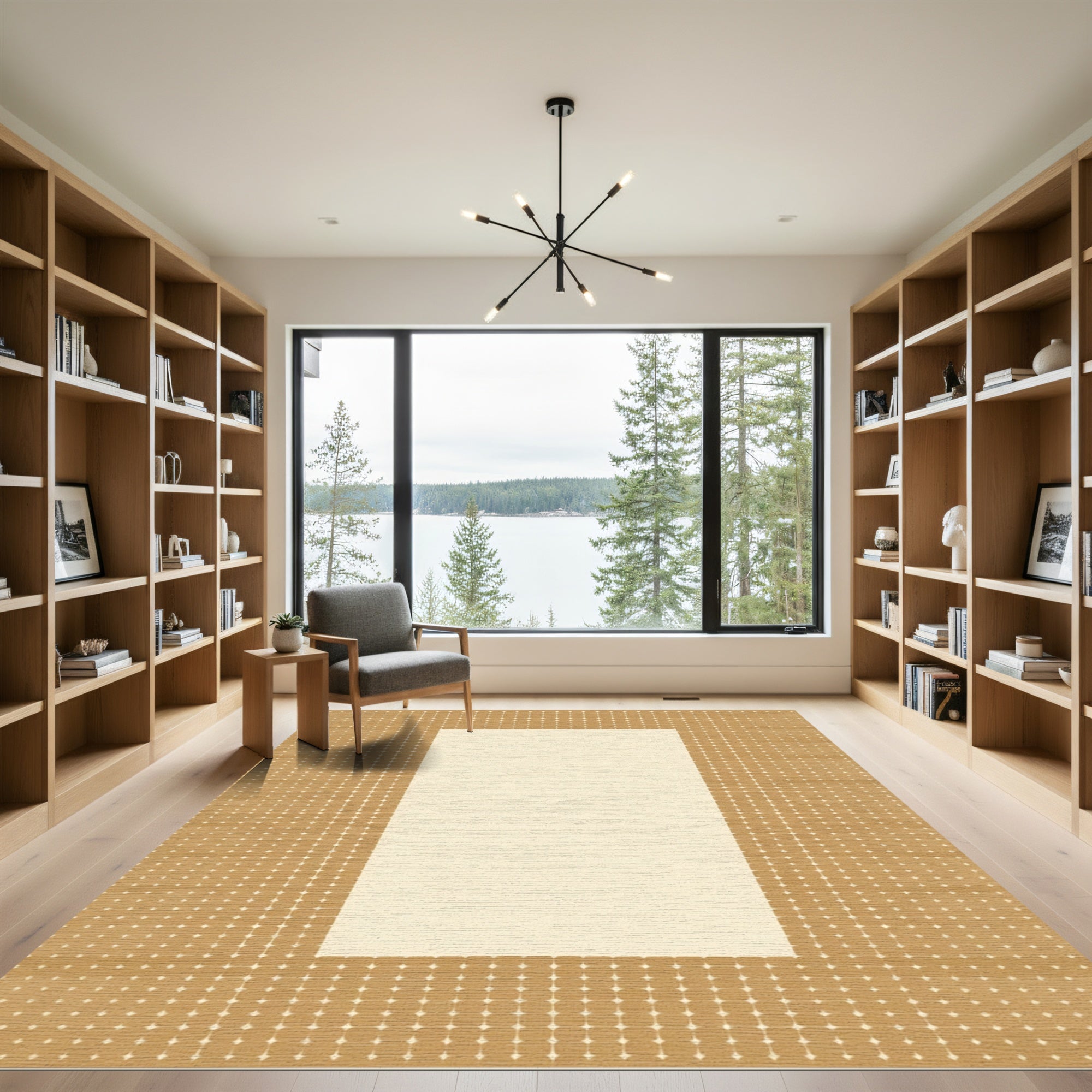 Geometric Dot Border In Tan Rug