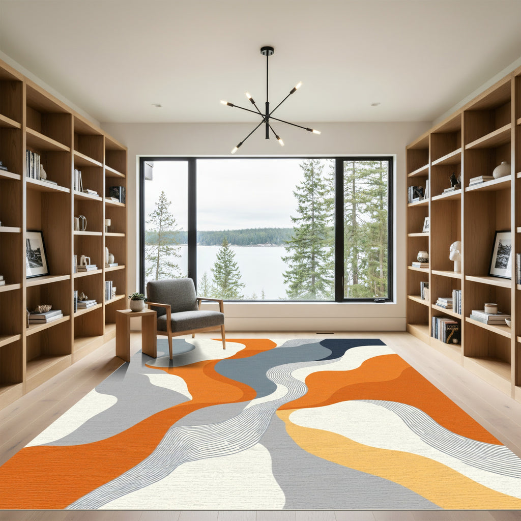 Orange Gray Abstract Wavy Flow Rug