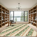 Earthy Green Vine Diagonal Stripe Rug