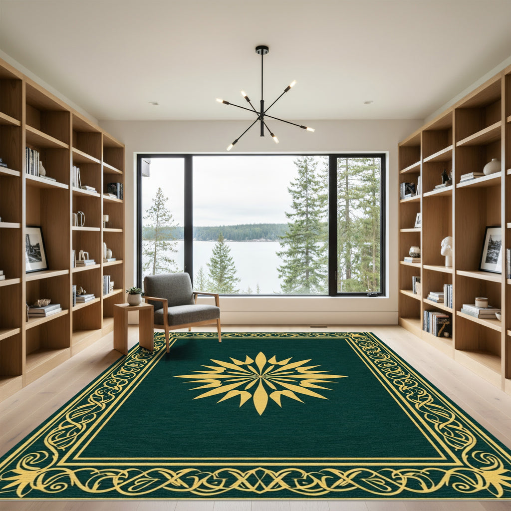 Gold Radiant Burst Bordered Rug