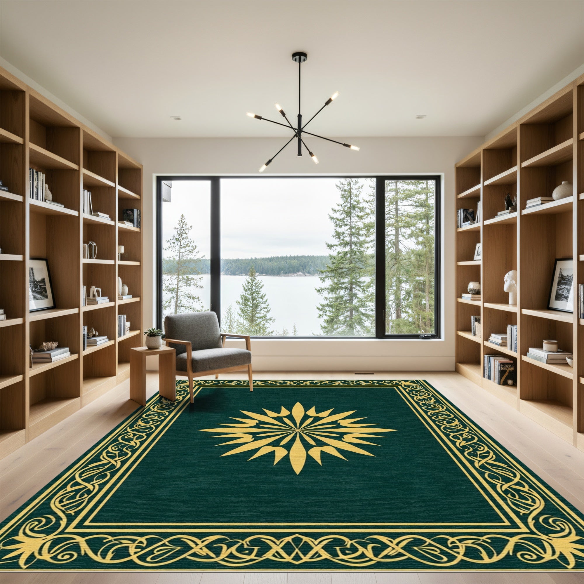 Gold Radiant Burst Bordered Rug
