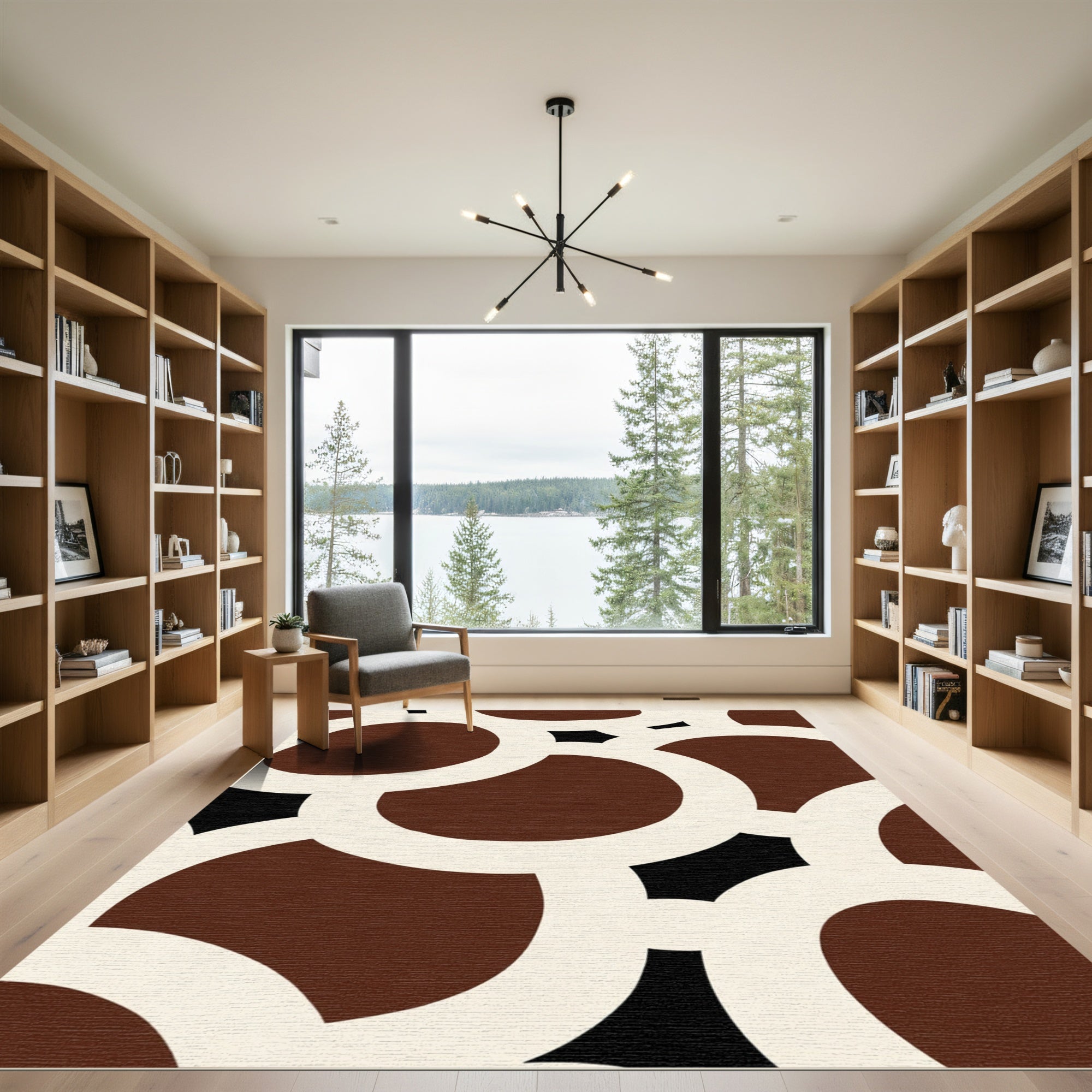 Deep Brown Cream Abstract Circles Rug