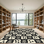 Cream Flowers and Dots Black Rug