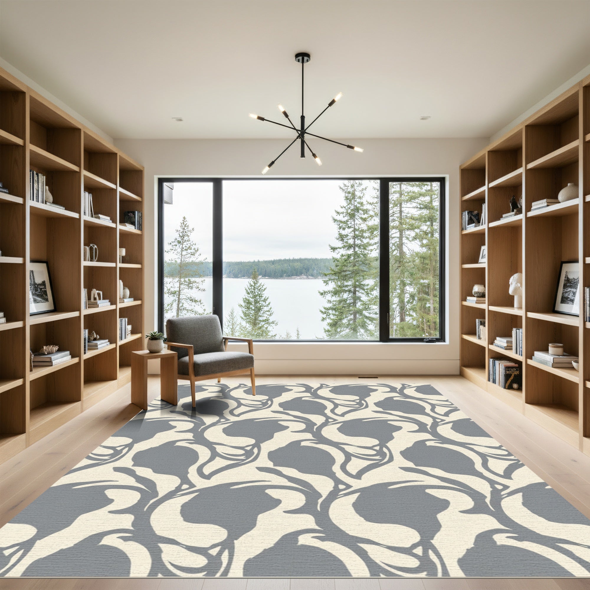 Gray Stylized Floral Abstract Rug
