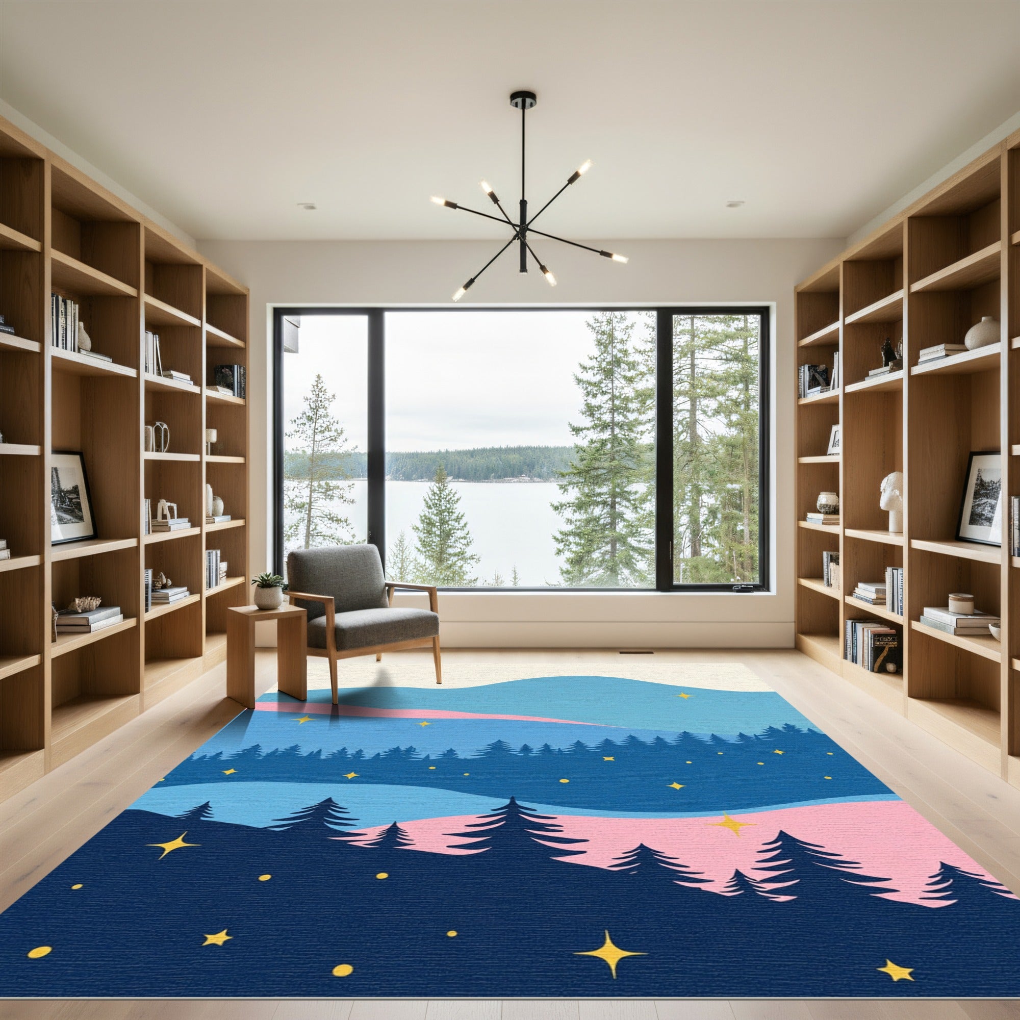 Midnight Forest Starry Night Landscape Rug