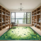 Lush Green Butterfly Forest Scene Rug