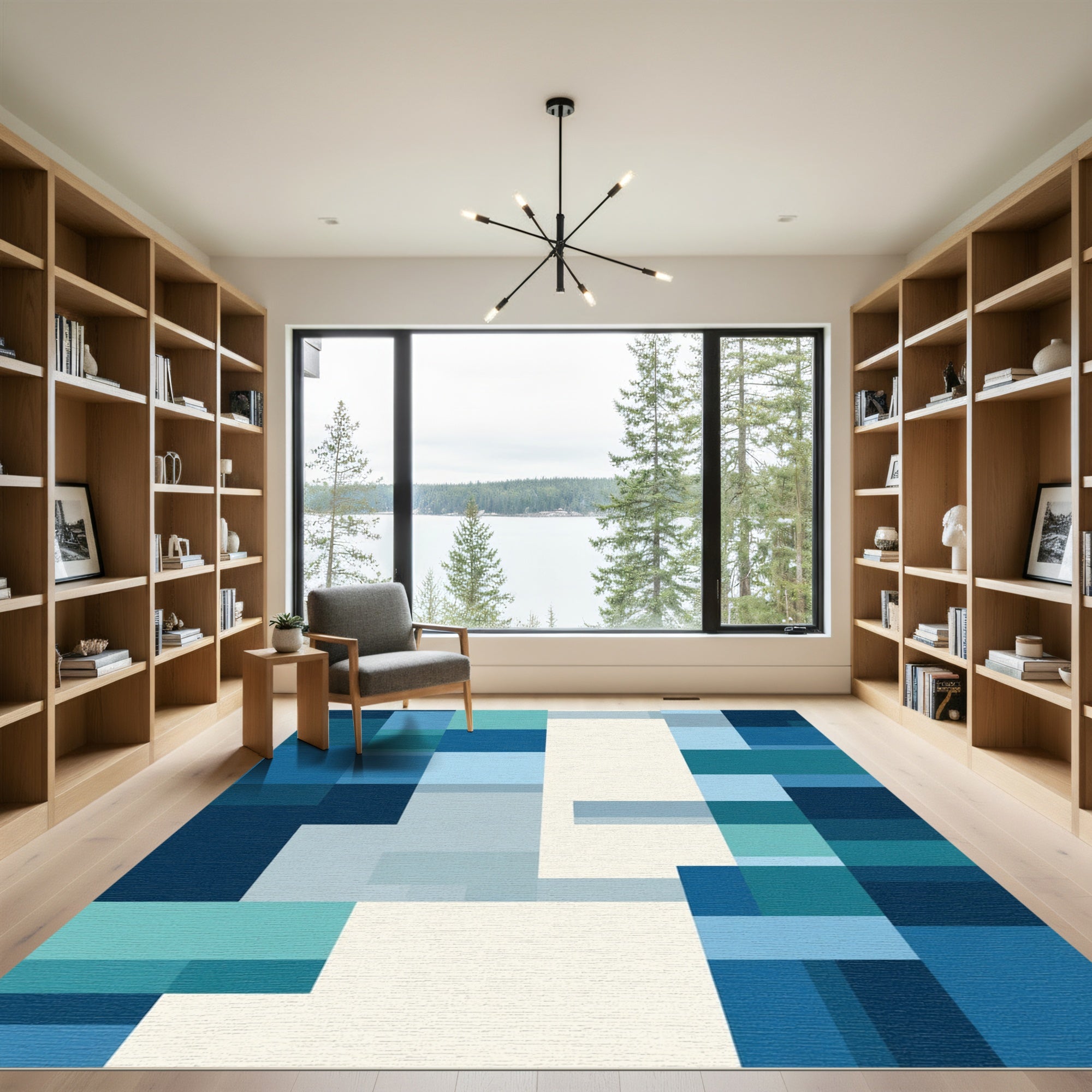 Geometric Blue Teal Blocks Rug