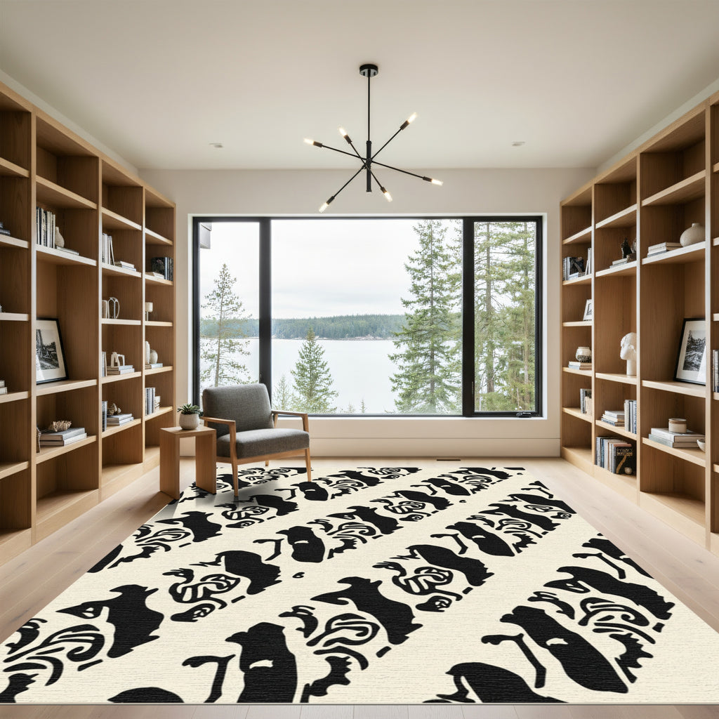 Abstract Black Human Figures Cream Rug