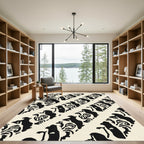 Abstract Black Human Figures Cream Rug