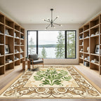 Cream and Gold Floral Botanical Branch Rug
