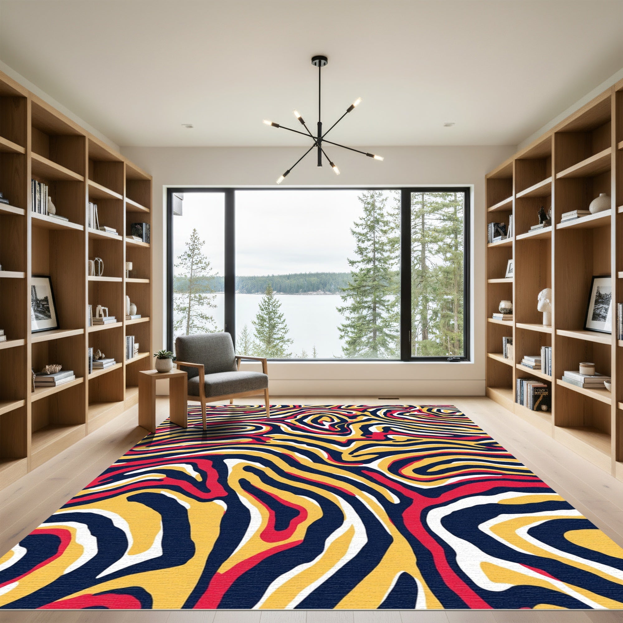 Bold Red Yellow Swirl Abstract Rug
