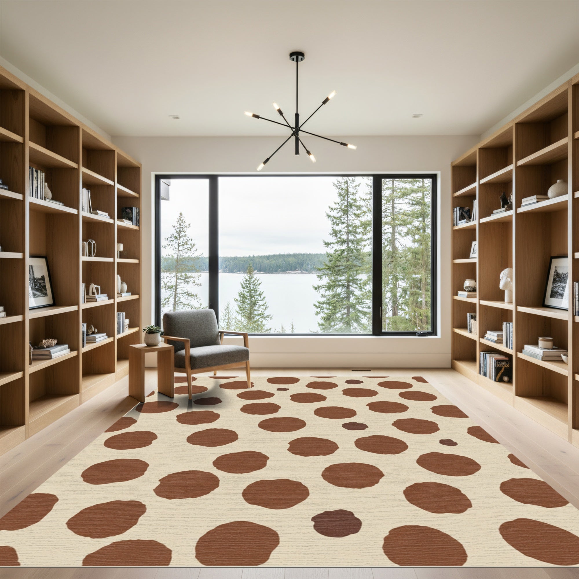 Earthy Brown Freeform Polka Dot Rug