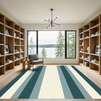 Deep Teal Cream Striped Bands Rug