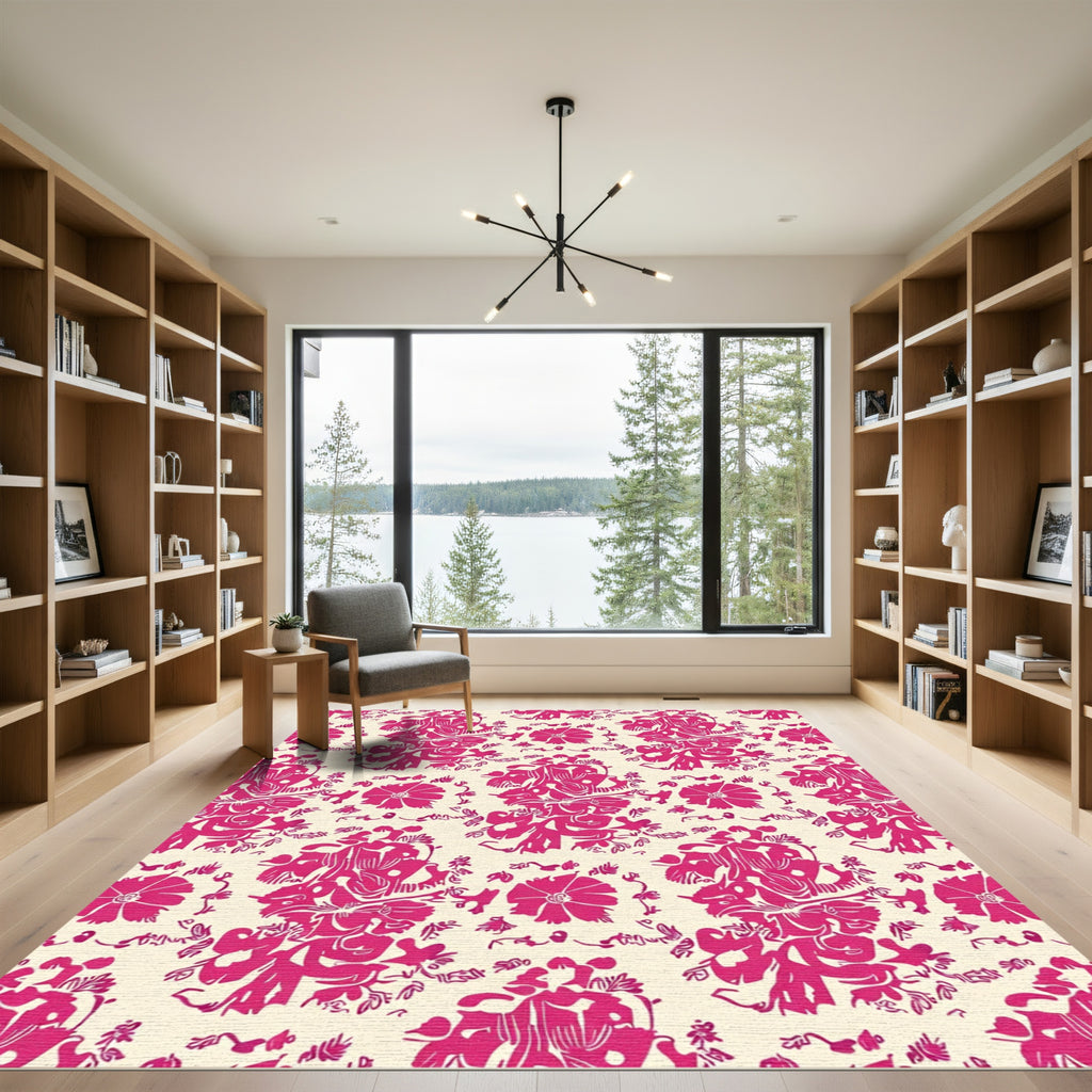 Vibrant Fuchsia Floral Bouquet Rug