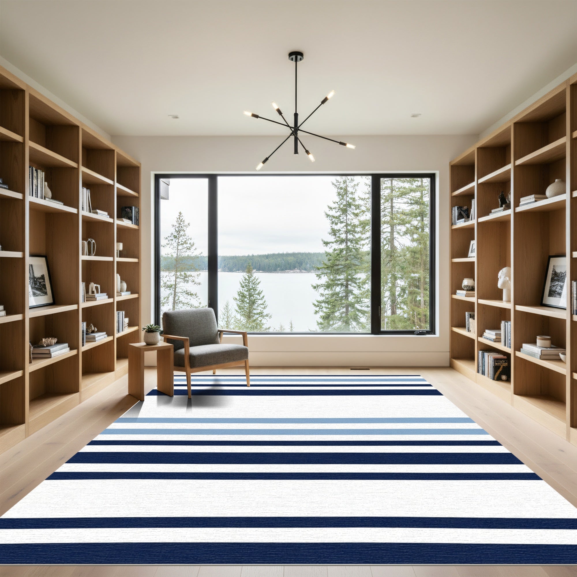 Navy Blue White Sky Blue Stripes Rug