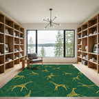 Golden Giraffes on Deep Green Foliage Rug