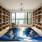 Deep Blue Layered Waterfall Landscape Rug