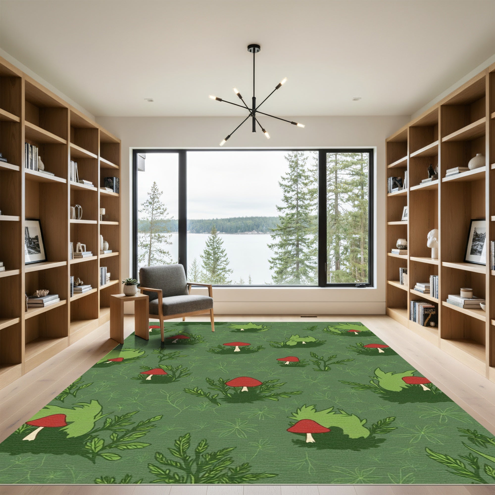 Whimsical Red Mushroom Forest Floor Rug