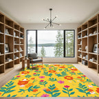 Bright Yellow Floral Critter Medley Rug