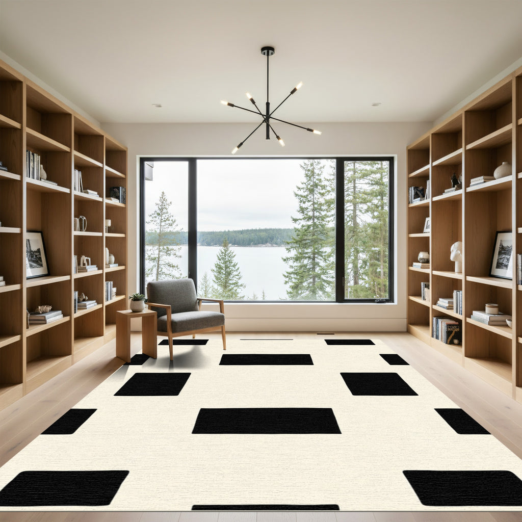 Black White Grid Rectangles Rug